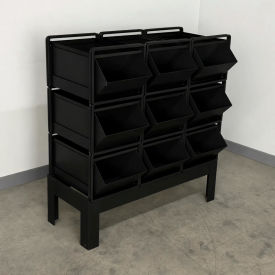Stackbin® Steel Hopper Bin Stackrack Unit 42-1/4"W X 20-1/2"D X 42"H 9 Steel Bins Black