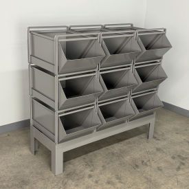 Stackbin® Steel Hopper Bin Stackrack Unit 51-1/4"W X 24"D X 48"H 9 Steel Bins Gray