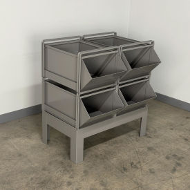 Stackbin® Steel Hopper Bin Stackrack Unit 34-1/2"W X 24"D X 37"H 4 Steel Bins Gray
