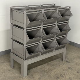 Stackbin® Steel Hopper Bin Stackrack Unit 42-1/4"W X 20-1/2"D X 42"H 9 Steel Bins Gray