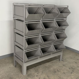 Stackbin® Steel Hopper Bin Stackrack Unit 51-1/4"W X 24"D X 59"H 12 Steel Bins Gray