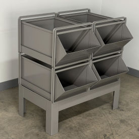 Stackbin® Steel Hopper Bin Stackrack Unit 28-1/2"W X 20-1/2"D X 32"H 4 Steel Bins Gray