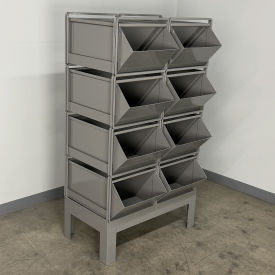 Stackbin® Steel Hopper Bin Stackrack Unit 34-1/2"W X 24"D X 59"H 8 Steel Bins Gray
