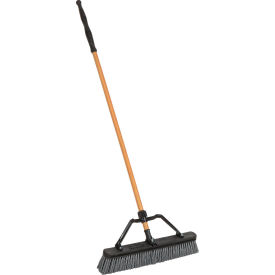 Libman Commercial Push Broom W/Hard Polymer Support Brace 24"W Heavy-Duty Bristles Wood Handle- 829