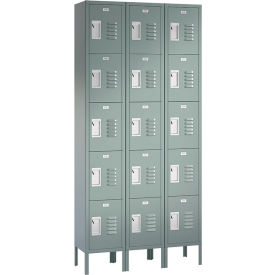 ASI Storage Traditional 5-Tier 15 Door Locker 36"W x 12"D x 66"H Gray Assembled