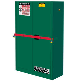 Justrite 45 Gallon 2 Door Self-Close High Security Pesticide Cabinet 43"W x 18"D x 65"H Green