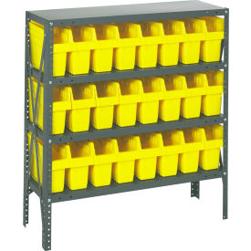 Quantum 1239-SB801 Steel Shelving with 24 8"H Plastic Shelf Bins Yellow 36x12x39-SB4 Shelves