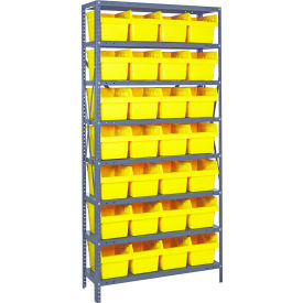 Quantum 1275-SB807 Steel Shelving with 28 8"H Plastic Shelf Bins Yellow 36x12x75-SB8 Shelves