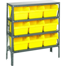 Quantum 1839-SB810 Steel Shelving with 9 8"H Plastic Shelf Bins Yellow 36x18x39-SB4 Shelves