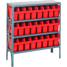 Quantum 1239-SB801 Steel Shelving with 24 8"H Plastic Shelf Bins Red 36x12x39-SB4 Shelves