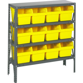 Quantum 1839-SB808 Steel Shelving with 12 8"H Plastic Shelf Bins Yellow 36x18x39-SB4 Shelves
