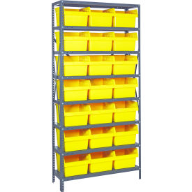 Quantum 1875-SB810 Steel Shelving with 21 8"H Plastic Shelf Bins Yellow 36x18x75-SB8 Shelves