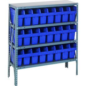 Quantum 1839-SB803 Steel Shelving with 24 8"H Plastic Shelf Bins Blue 36x18x39-SB4 Shelves