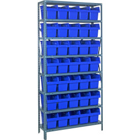 Quantum 1875-SB804 Steel Shelving with 35 8"H Plastic Shelf Bins Blue 36x18x75-SB8 Shelves