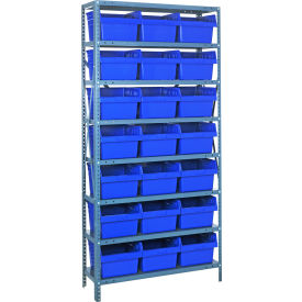 Quantum 1275-SB809 Steel Shelving with 21 8"H Plastic Shelf Bins Blue 36x12x75-SB8 Shelves