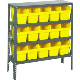 Quantum 1839-SB804 Steel Shelving with 15 8"H Plastic Shelf Bins Yellow 36x18x39-SB4 Shelves