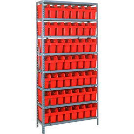 Quantum 1875-SB803 Steel Shelving with 56 8"H Plastic Shelf Bins Red 36x18x75-SB8 Shelves 