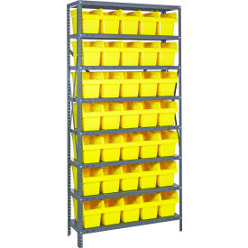 Quantum 1875-SB804 Steel Shelving with 35 8"H Plastic Shelf Bins Yellow 36x18x75-SB8 Shelves