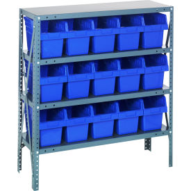 Quantum 1839-SB804 Steel Shelving with 15 8"H Plastic Shelf Bins Blue 36x18x39-SB4 Shelves