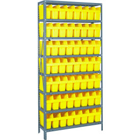 Quantum 1875-SB803 Steel Shelving with 56 8"H Plastic Shelf Bins Yellow 36x18x75-SB8 Shelves