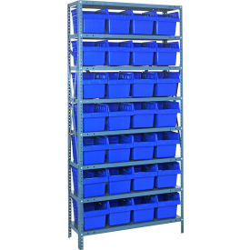 Quantum 1875-SB808 Steel Shelving with 28 8"H Plastic Shelf Bins Blue 36x18x75-SB8 Shelves