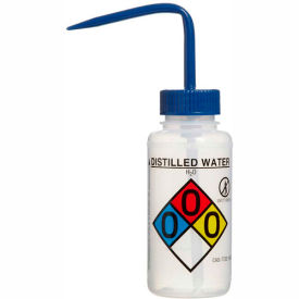 Bel-Art Products 118080004 Bel-Art LDPE Wash Bottles 118080004, 250ml, Distilled Water Label, Blue Cap, Wide Mouth, 4/PK image.