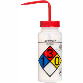 Bel-Art Products 118160001 Bel-Art LDPE Wash Bottles 118160001, 500ml, Acetone Label, Red Cap, Wide Mouth, 4/PK image.