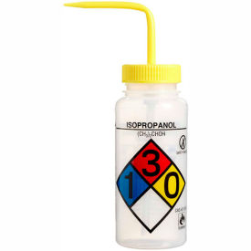 Bel-Art Products 118160008 Bel-Art LDPE Wash Bottles 118160008, 500ml, Isopropanol Label, Yellow Cap, Wide Mouth, 4/PK image.