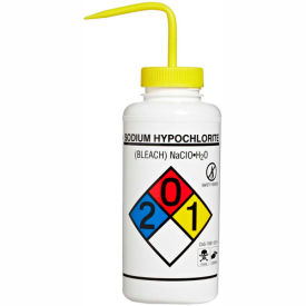 Bel-Art Products 118320015 Bel-Art LDPE Wash Bottles 118320015, 1000ml, Sodium Hypochlorite Label, Yellow Cap, Wide Mouth, 2/PK image.