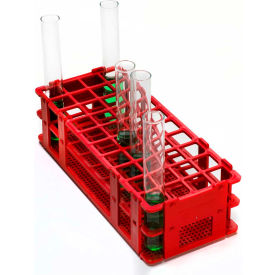 Bel-Art Products 187460002 Bel-Art No-Wire™ PP Test Tube Rack 187460002, For 16-20mm Tubes, 40 Places, Red, 1/PK image.