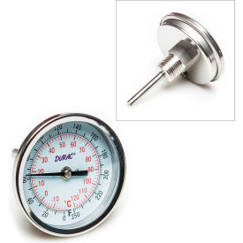 Bel-Art Products 613106700 Bel-Art H-B Durac Bi-Metallic Thermometer, -20 to 120C, 1/2" NPT Threaded 75mm Dial, 2-3/8"L Stem image.