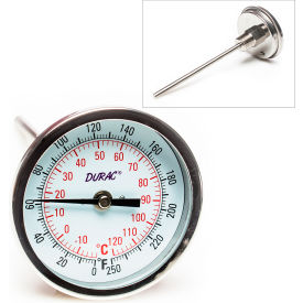 Bel-Art Products 613107600 Bel-Art H-B Durac Bi-Metallic Thermometer, -20 to 120C, 1/2" NPT Threaded 75mm Dial, 5-7/8"L Stem image.