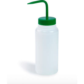 Bel-Art Products 116280500 Bel-Art Wide-Mouth 500ml (16oz) Polyethylene Wash Bottles, Green Polypropylene Cap, 53mm Closure 6Pk image.