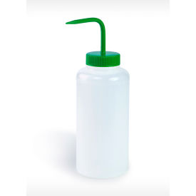 Bel-Art Products 116281000 Bel-Art Wide-Mouth 1000ml (32oz) Polyethylene Wash Bottles, Green PP Cap, 53mm Closure 4Pk image.