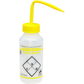 Bel-Art Products 116430224 Bel-Art Safety-Vented / Labeled 2-Color Isopropanol WM Wash Bottles 250ml (8oz), PE w/YLW Cap, 3Pk image.