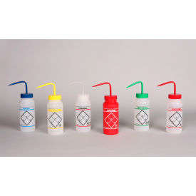 Bel-Art Products 116460050 Bel-Art Safety-Labeled Assorted 2-Color Wide-Mouth Wash Bottles, 500ml (16oz), PE w/PP Cap, 6Pk image.