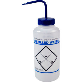 Bel-Art Products 116466032 Bel-Art Safety-Labeled 2-Color Distilled Water WM Wash Bottles, 1000ml (32oz), PE w/Blue PP Cap, 6Pk image.
