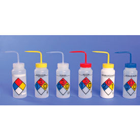 Bel-Art Products 117160003 Bel-Art Safety-Labeled 4-Color Deionized Water WM Wash Bottles, 500ml (16oz), PE w/Blue PP Cap, 4Pk image.