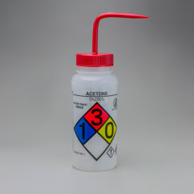 Bel-Art Products 124160001 Bel-Art GHS Labeled Safety-Vented Acetone Wash Bottles, 500ml (16oz), Polyethylene w/Red PP Cap 4Pk image.