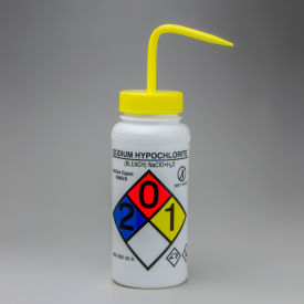 Bel-Art Products 124160015 Bel-Art GHS Labeled Safety-Vented Sodium Hypochlorite Bleach Wash Bottles, 500ml (16oz), 4Pk image.