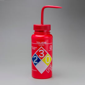 Bel-Art Products 124160016 Bel-Art GHS Labeled Toluene Wash Bottles, 500ml (16oz), Polyethylene w/Red Polypropylene Cap 4Pk image.