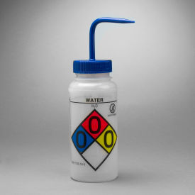Bel-Art Products 124160017 Bel-Art GHS Labeled Safety-Vented Water Wash Bottles, 500ml (16oz), Polyethylene w/Blue PP Cap 4Pk image.