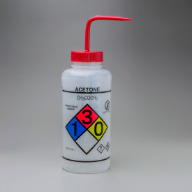 Bel-Art Products 124320001 Bel-Art GHS Labeled Safety-Vented Acetone Wash Bottles, 1000ml (32oz), Polyethylene w/Red PP Cap 2PK image.