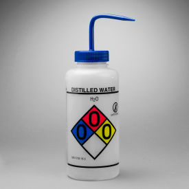 Bel-Art Products 124320004 Bel-Art GHS Labeled Safety-Vented Distilled Water Wash Bottles, 1000ml (32oz), PE w/Blue PP Cap, 2PK image.