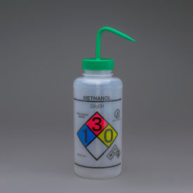 Bel-Art Products 124320011 Bel-Art GHS Labeled Safety-Vented Methanol Wash Bottles, 1000ml (32oz), Polyethylene 2PK image.