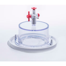 Bel-Art Products 410990000 Bel-Art Clear Polycarbonate Mini Vacuum Desiccator with White Polypropylene Bottom, 0.02 cu. ft. image.