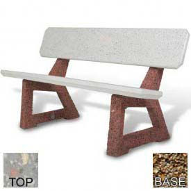 Bohlmann 58" Residential Concrete Bench W/Backrest Polished Gry Limestone Seat Tan River Rock Legs 