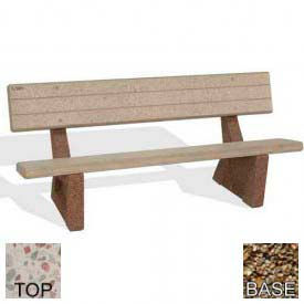 Bohlmann 72" Commercial Concrete Bench W/Backrest Polished White Seat Tan River Rock Legs 
