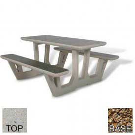 Bohlmann PT-58-POLI TAN-TAN 58" Rectangular Picnic Table, Concrete, Tan image.