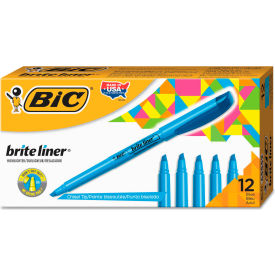 Bic® Brite Liner Highlighter with Pocket Clip Chisel Tip Blue Ink Dozen